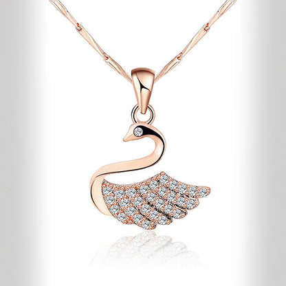 Collier en argent sterling 925 avec pendentif en forme de cygne en or rose pour femme, chaîne de clavicule en zircon, bijoux fins, accessoires romantiques, cadeaux