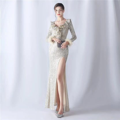 Elegant and Pretty Women's Sequin Dress, Long Sleeve Dresses, Prom, Party, Formal, Luxury, Evening, Special Events Occasion 2023