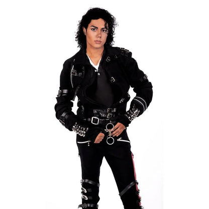 Handmade Punk Rock Roall Gloves Michael Tour Dirty Diana Armbraces Metal Buckle Black Cotton for Adults