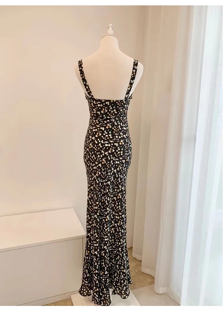 2023 New Women Silk Slim Long Dress Sexy Strapless Daisy Print Maxi dress