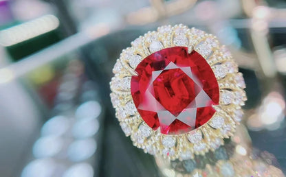 Bague en or massif 18 carats HN avec pierres précieuses en tourmaline rouge naturelle et diamants de 12,36 ct pour femme