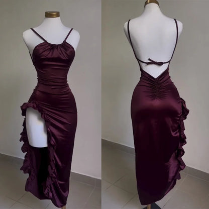 Vestido largo ajustado sexy para mujer, sin espalda, sin tirantes, con volantes, para fiesta, club, ropa de calle, vestidos de noche elegantes Y2K, vestidos femeninos