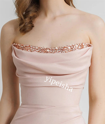 Exquisite High Quality Sparkle Jersey Sequined Evening Trumpet Strapless Bespoke Occasion Gown Long Dresses