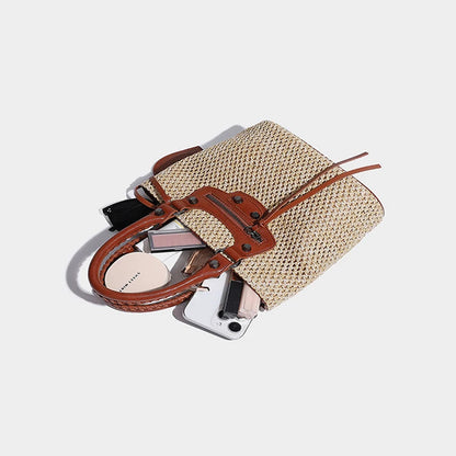 Niche Design Woven Tote Bag for Women 2024 Summer New Style Vegetable Basket Handbag Straw Single Shoulder Crossbody Bag