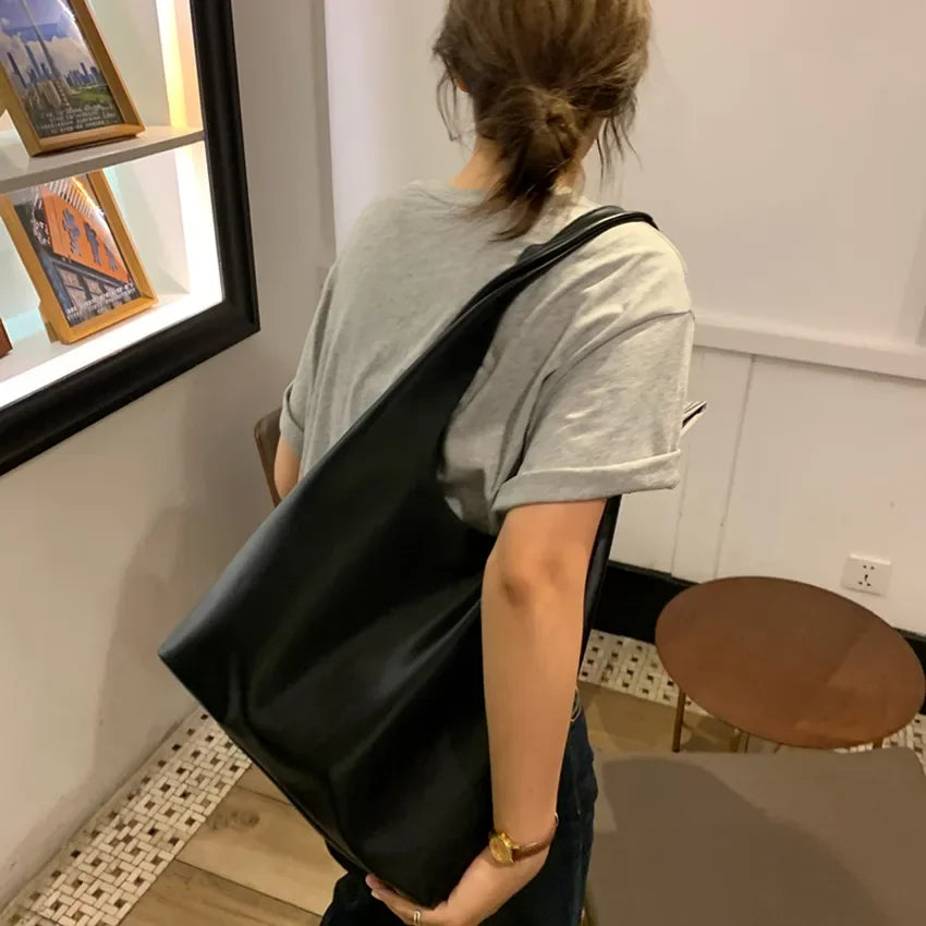 Sac à bandoulière décontracté pour femme en cuir PU, fourre-tout, sac à main, sacs de courses pour femme, sac à main en cuir souple, sacs fourre-tout de grande capacité