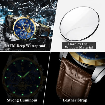 POEDAGAR Montre de luxe pour homme Sport Cuir Hommes Montre à quartz Étanche Lumineux Chronographe Montres pour hommes Horloge masculine Reloj + boîte