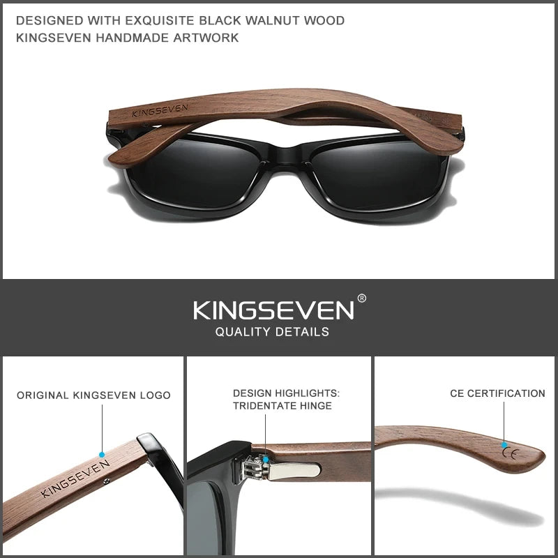 KINGSEVEN Gafas de sol de madera de nogal para mujer, gafas polarizadas para hombre, gafas de protección ocular UV400 hechas a mano, gafas clásicas para conducir