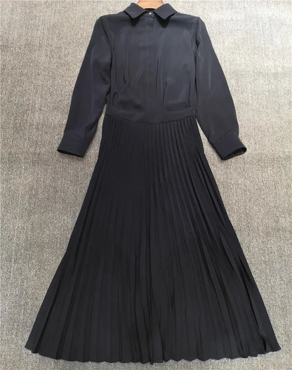 Vestido de mujer de manga larga plisado con cintura delgada de acetato nuevo 2022