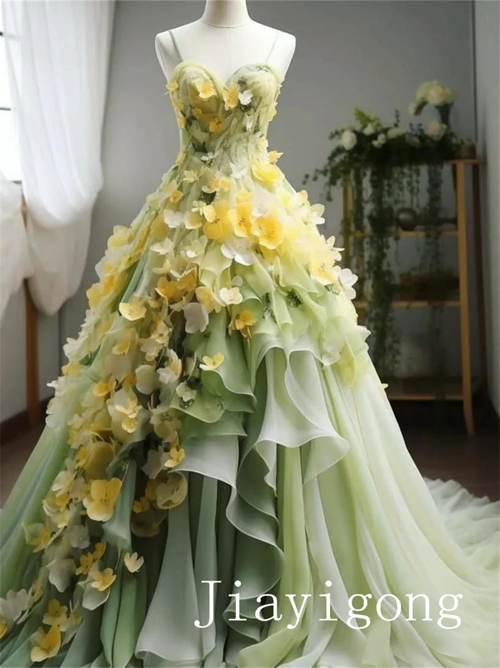 Jiayigong High Quality Strapless A-line Celebrity Dresses Flower Applique Organza Floor Length Custom Dress