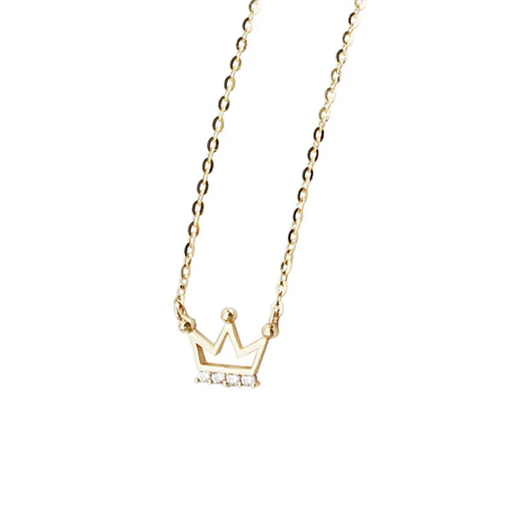 New S925 sterling silver plated 14K gold necklace exquisite small micro inlaid zircon Crown K gold clavicle chain pendant women