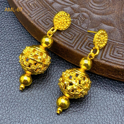 Fashion Dubai Luxury 24k Gold Color Long Chain Bead Jewelry Set For Women Arab African Indian Charm Necklace Earrings Set Gifts