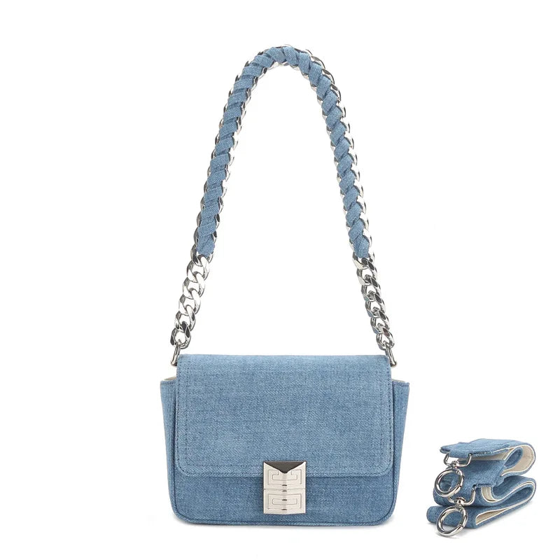 Retro Denim Small Square Bag Summer Fashion Chain Handbags for Women 2023 Designer Luxury Messenger Bag Shoulder Underarm Bag