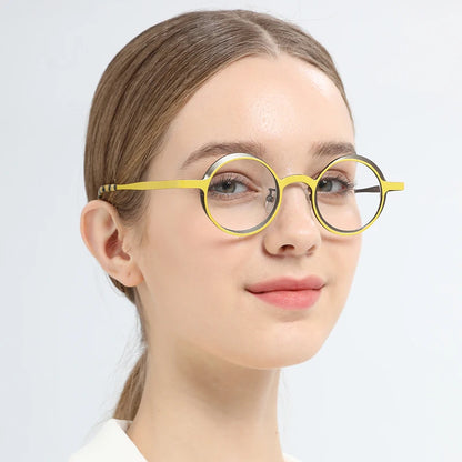 FONEX Monture de lunettes en titane pur pour femmes et hommes, lunettes rondes colorées à la mode, 2023, F85774