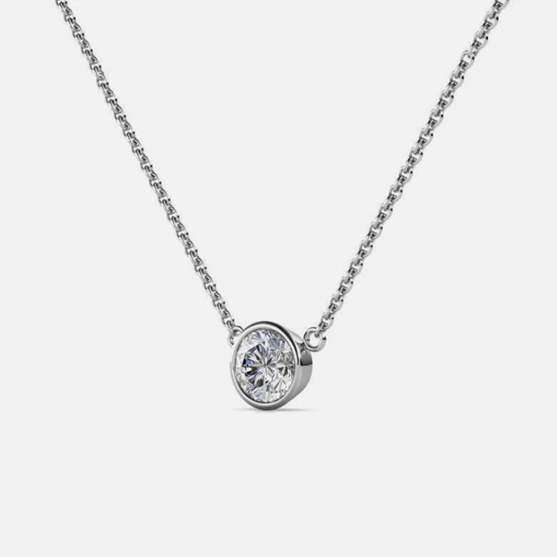 Collier avec pendentif solitaire en or 14 carats pour femme avec diamant rond de 0,5 ct CVD HPHT serti clos DEF VS Diamond Jewelry Woman NO IGI