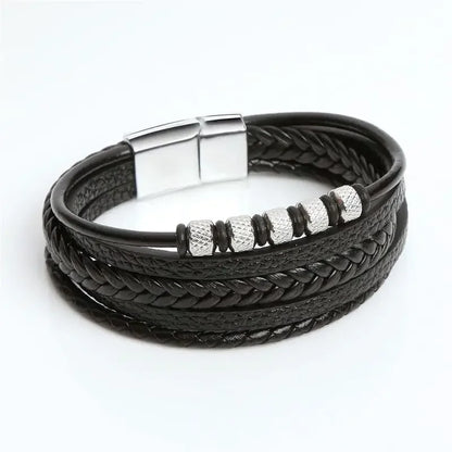 Stainless Steel Men's Leather Bracelet Hand-woven Multi-layer Classic Beaded Bracelet Fashion Man Jewelry Wholesale Dropshipping