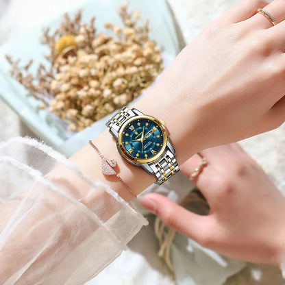 POEDAGAR Reloj de pulsera para mujer, de lujo, de cuarzo, resistente al agua, de acero inoxidable, luminoso, con fecha y semana, para mujer, reloj de vestir