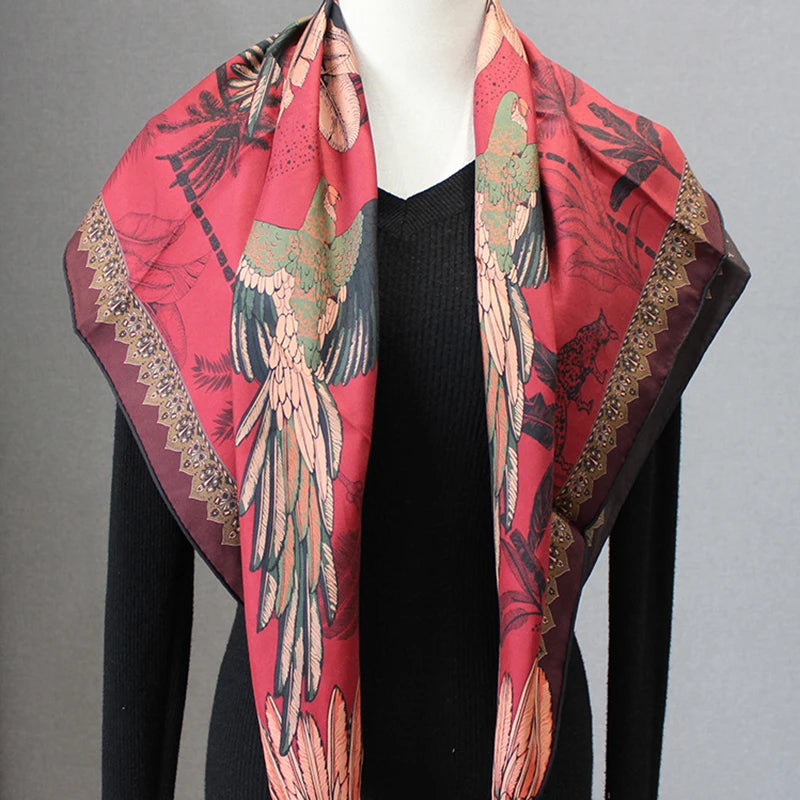 88×88cm 18MM 100% Silk Twill Scarf For Women Luxury Brand Double Sides With Different Design Square Size Shawls And Wraps Autumn