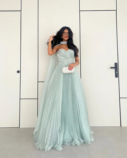 Saudi Arabia Prom Dress Formal Sweetheart A-line Floor Length Skirts Draped Tulle Ruffle Bespoke Occasion Dresses Evening Gown