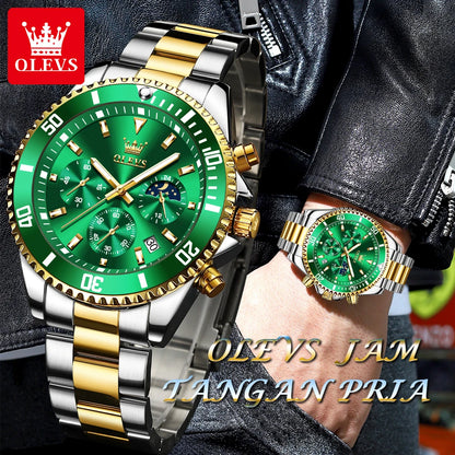 Relojes de marca superior OLEVS para hombre, estilo piloto, tendencia de moda, reloj de pulsera original para hombre, cronógrafo luminoso de fase lunar a prueba de agua