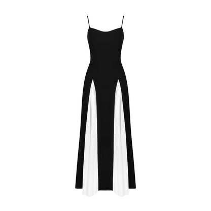 Oligai Summer Spaghetti Strap Maxi Dress Sexy Black and White Patchwork Formal Dress Long Wedding Guest Party Dresses Women