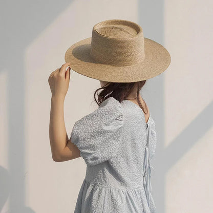 Chapeau de paille en feuille de tournesol fait à la main pour femme et homme, chapeau de bateau de luxe de styliste coréen, mode européenne et américaine, été