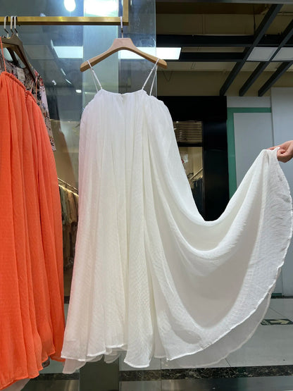 Vestido largo sencillo sin tirantes y plisado con vuelo amplio para mujer