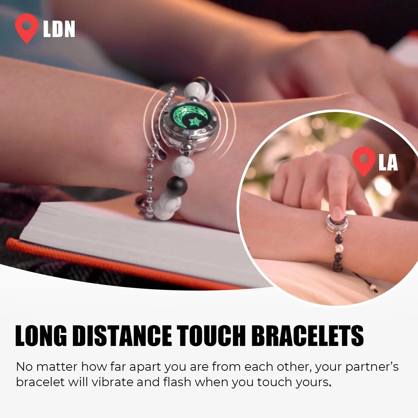 TOTWOO Long Distance Touch Bracelets for Couples, Vibration & Light up for Love Couples Bracelets | Long Distance Relationship