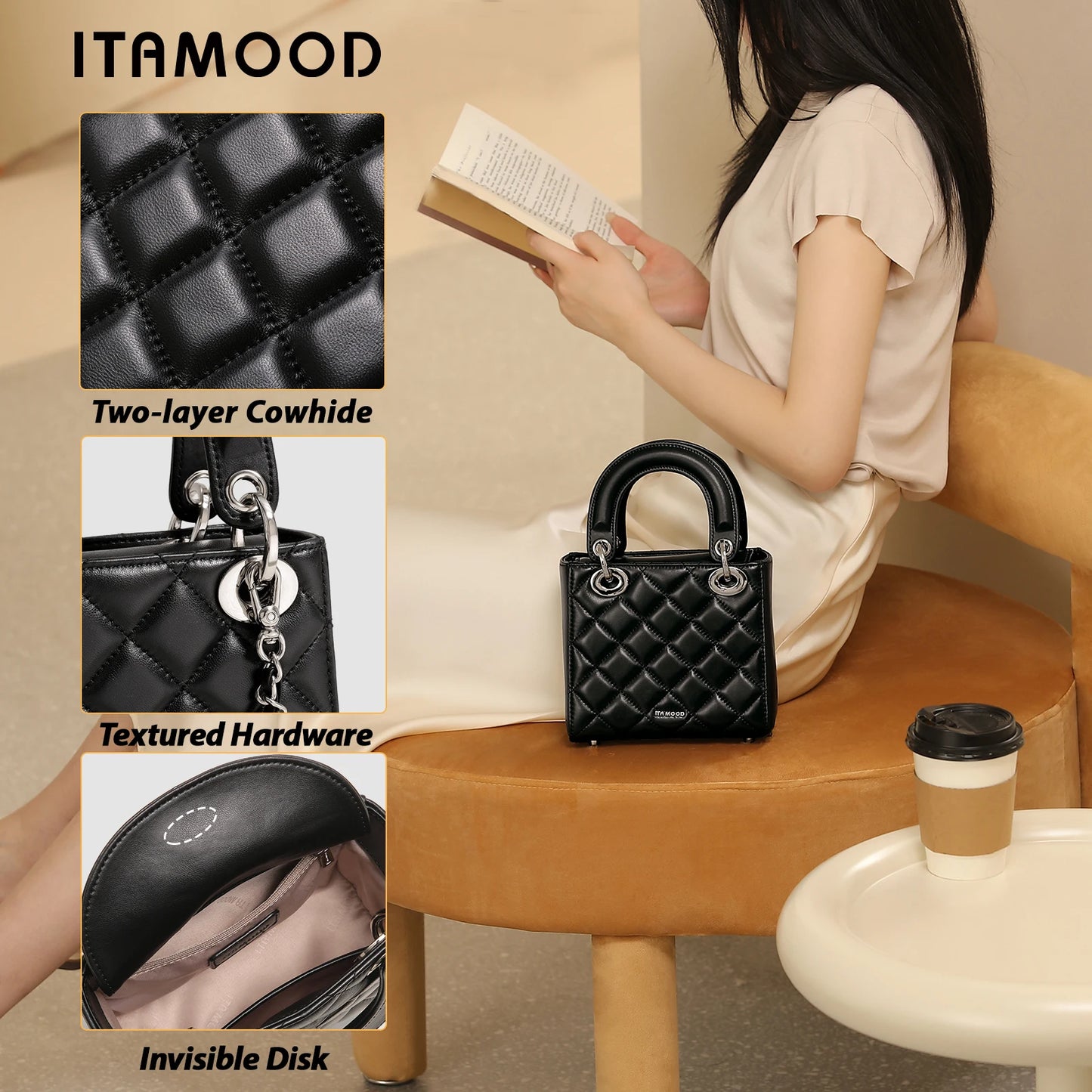 Bolso de mano para mujer ITAMOOD 2024 nuevo de alta gama de piel de cordero auténtica Lingge bolso bandolera de mano de un solo hombro moda femenina