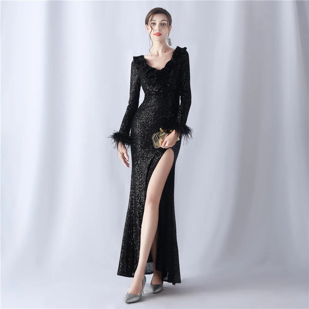 Robe à paillettes élégante et jolie pour femme, robes à manches longues, bal, fête, formel, luxe, soirée, événements spéciaux, occasion 2023