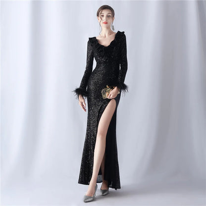 Elegant and Pretty Women's Sequin Dress, Long Sleeve Dresses, Prom, Party, Formal, Luxury, Evening, Special Events Occasion 2023