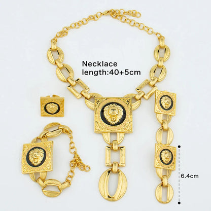 Ensemble de bijoux YM Mode Femme Plaqué Or 18 carats Collier Bracelet Bijoux Forme De Visage Chaîne Pendentif Cuivre Boucle D'oreille Bague Carrée Cadeau