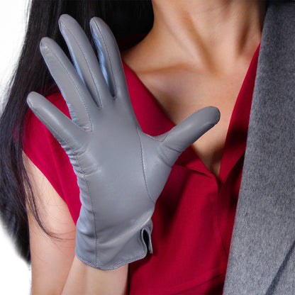 Gants courts en cuir véritable pour femme DooWay gris, poignet en peau de chèvre véritable, longs, vintage, classiques, chauds, conduite, soirée, mode, hiver