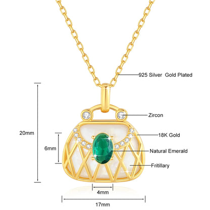 100% 18k gold necklace au750 Natural Emerald bag necklaces Pendant k gold fine jewerly For Women With Certificate And chain Sale