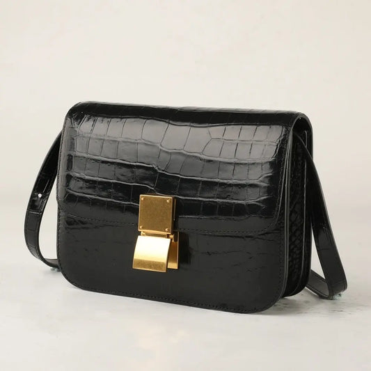 2024 Nouveau sac de luxe en peau de crocodile pour femme en cuir véritable sac à bandoulière pour femme sac à bandoulière mode femme petit sac carré 45