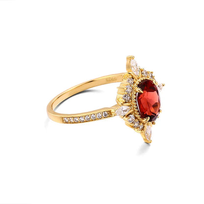 Vintage Gemstone Rings Natural Garnet For Women 925 Sterling Silver K Gold Plated Red Stone Wedding Engagement Jewelry RI182