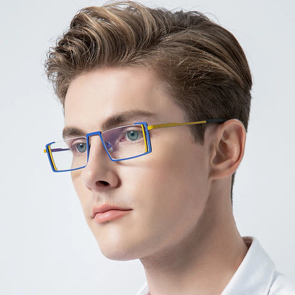 FONEX Titanium Eyeglasses Frame Men Retro Square Glasses Men's Vintage Half Rim Eyewear F85780