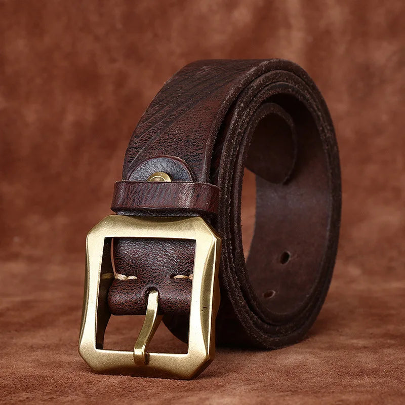 Vintage Wash To Do Old Plant Tanned Head Layer Cowhide Belt Men's Leather Copper Buckle Trend Personality Belt Width:3.8cm