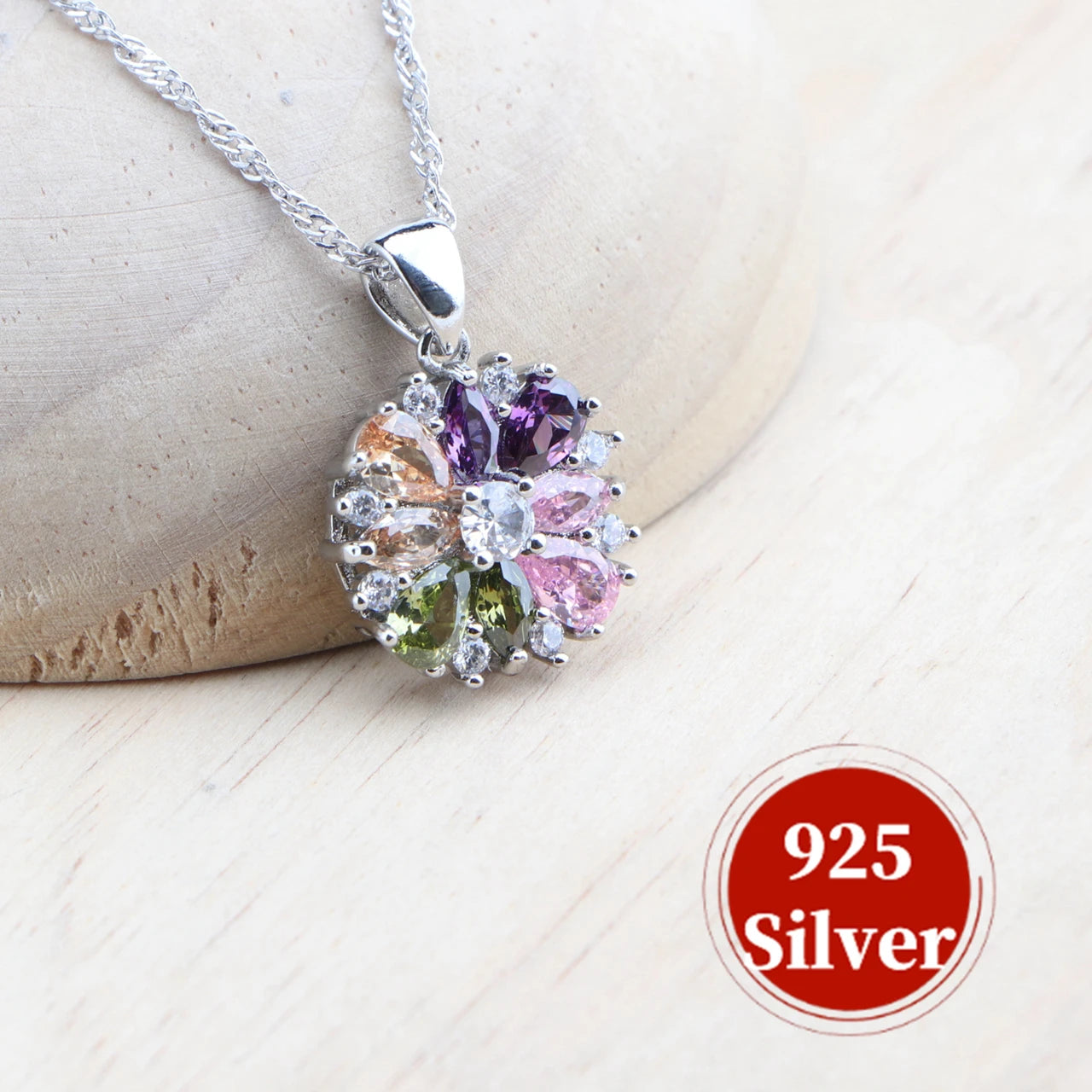 Bridal Jewelry Sets Silver 925  Flower Colorful Zircon Bracelets Earrings Rings Pendant Wedding Necklace Set Jewelry For Women