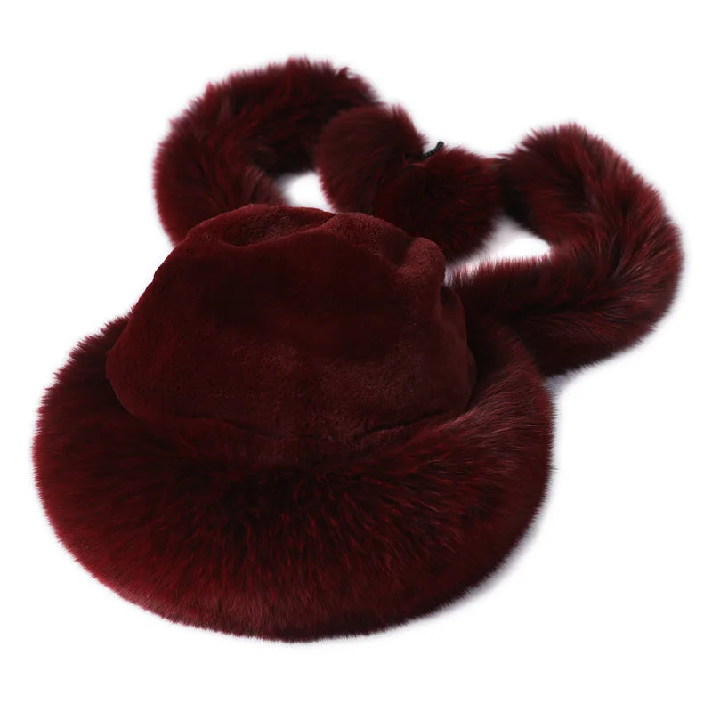 Fox Hair Hat Scarf One Piece Female Winter Warm Ear Protection Fur Hat Rex Rabbit Hair