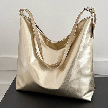 Bolso de diseñador de lujo para mujer, bolso de compras de moda, bolso de mano de PU con asa superior, bolso de mano informal de cuero plateado y dorado de gran capacidad