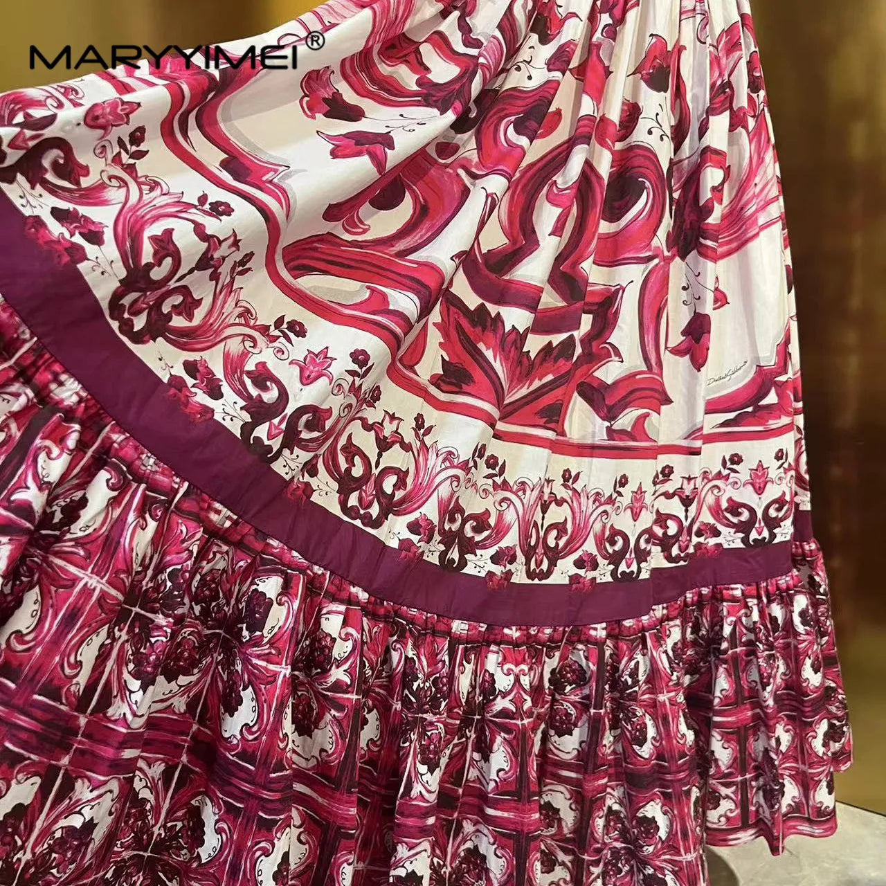 MARYYIMEI Vestido de algodón puro para mujer, vestidos largos con estampado de tirantes finos