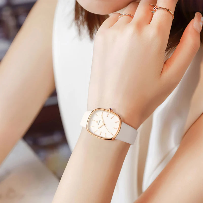 WWOOR 2024 Reloj de pulsera de cuarzo de cuero de moda para mujer Reloj de pulsera de lujo resistente al agua para mujer Reloj femenino