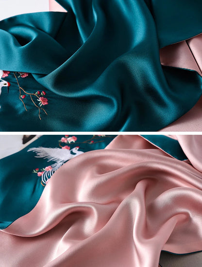 Écharpe Hijab brodée 100 % soie pour femme, marque de luxe, double épaisseur, longue taille, châles et écharpes en satin, printemps-automne, 150 x 35 cm