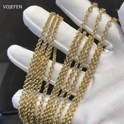 VOJEFEN Long Necklace For Woman 18K Gold O Chain Original Pure Luxury Designer Jewelry K Gold Men Neck Necklaces Luxury Brand