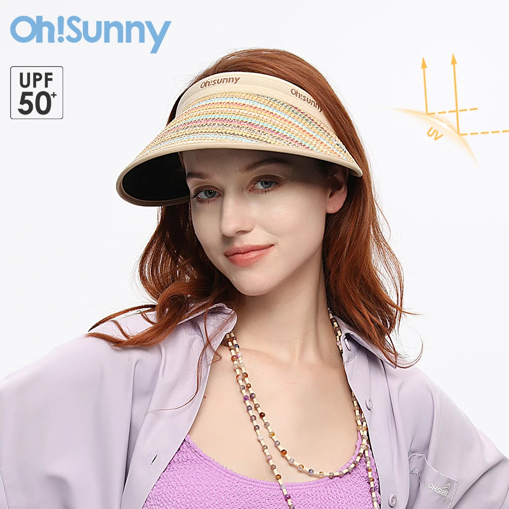 OhSunny Sun Visor Hats UV Protection  2024 New Fashion Women UPF50+ Empty Top Rainbow Sunhat for Summer Outdoors Beach Travel