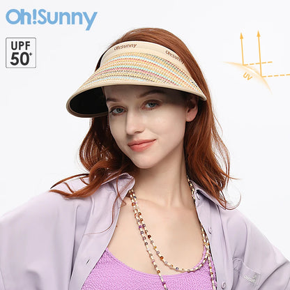 OhSunny - Sombreros con visera solar y protección UV para mujer, nueva moda 2024, UPF50+, sombrero para el sol con parte superior vacía y diseño de arcoíris para verano, exteriores, playa, viajes