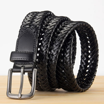 Ceinture en cuir véritable pour homme, sangle tricotée, ceinture tressée vintage de créateur pour jeans, sans trous, ceintures de haute qualité