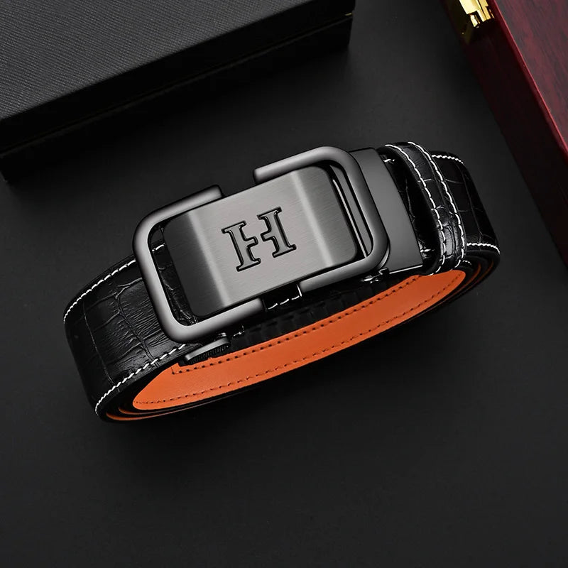 HCDW Brand belt for men's Fashion Luxury Automatic genuine leather Black Brown Waist belts male designer Golf belt man Work Gift