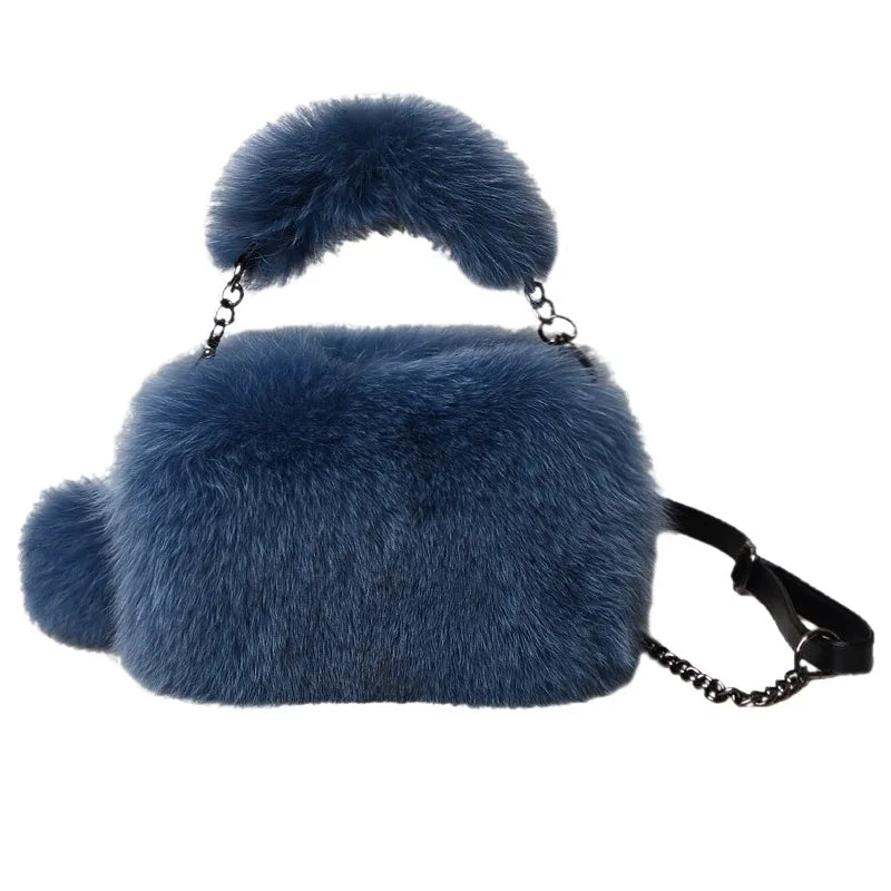 Fashion Plush Ladies Handbags Large Capaicty Sling Bags Messenger Bags Girls Satchels New Genuine Fur Women Shoulder Bag