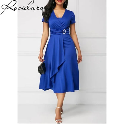 2024 Summer Elegant V-neck Plus Size 4XL 5XL Night Dress Women Dresses Sexy Ruched High Waist Evening Party Midi Dress Vestidos